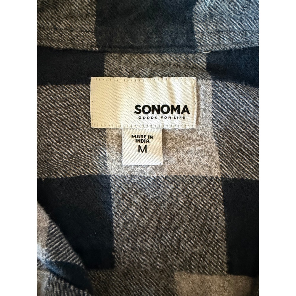 Sonoma Mens Flannel Shirt Medium Blue Grey Buffalo Plaid Long Sleeve Button Down - Picture 3 of 7